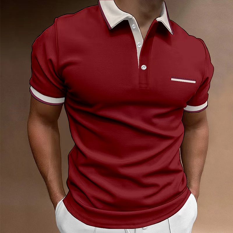 New Fashion Ribbed Polos Men Summer Casual Short Sleeve Button