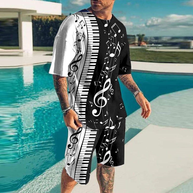 Per uomo Grafico Note Musicali 2 pezzi Set di magliette Set abbinati Manica Corta Pantaloni corti Girocollo Designer Casual Confortevole All'aperto Vacanza Quotidiano Stampa 3D Primavera & Estate del 2025 a $30.99 –P1