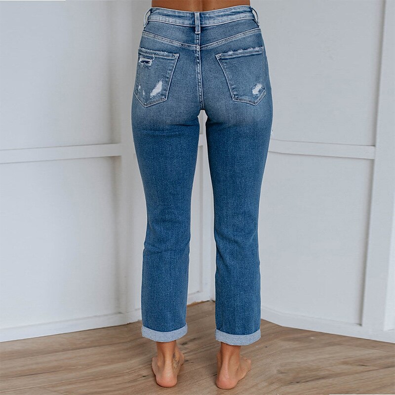 Women's Ripped Jeans Wide Leg Pants Trousers Denim Light Blue High Waist Fashion Casual Comfort Street Holiday Casual Daily Cut Out Micro-elastic Full Length Comfort Plain S M L XL 2023 - US $27.99 –P4