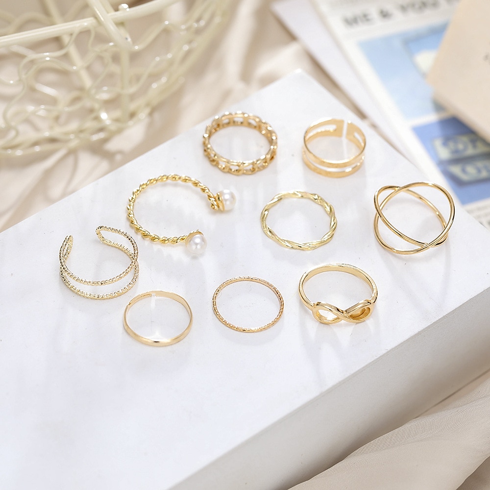 Donna Anello Matrimonio geometrico Argento Oro Cromo Mini Punk Personalizzato Moda 9 pezzi del 2025 a $6.99 –P7