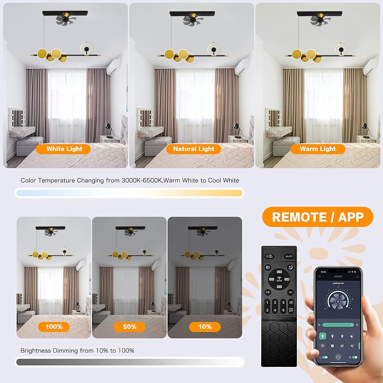 ventilateur de plafond avec application de conception de doublure de lampe de coucher de soleil rotative à 360 °&amp; télécommande 100cm 5 lumières dimmable 6 vitesses de vent ventilateur de plafond de 2025 ? $413.29 –P9