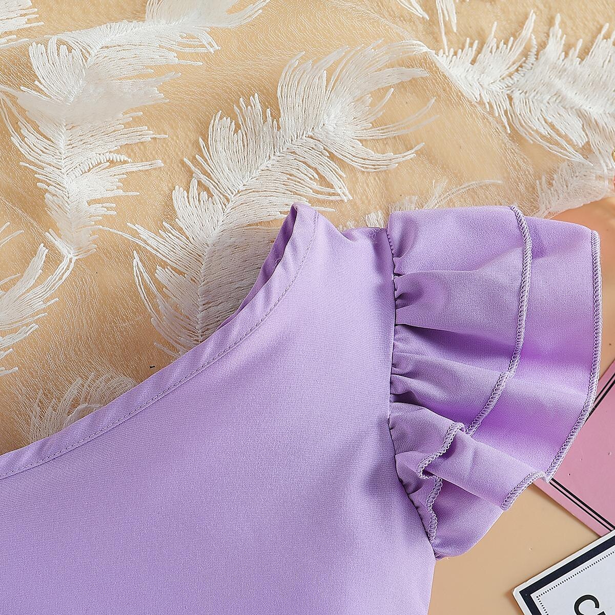2-delig Kinderen Voor meisjes Kinderdag Effen Kleur Halster Set met tanktop en short reeks Mouwloos Modieus Buiten Katoen 3-7 jaar Zomer Rood Paars 2025 - $19.99 -P10