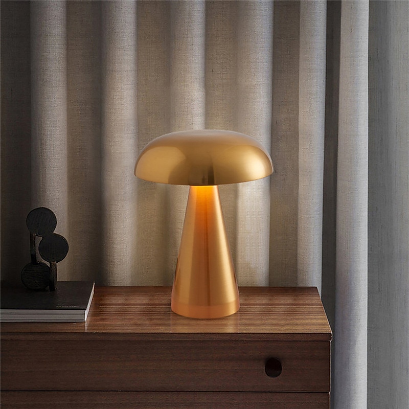 Lámpara de mesa led dorada nórdica para bar, decoración de hotel, seta, luces nocturnas de escritorio recargables, lámpara de noche con interruptor táctil de 3 colores 2025 - $45.99 –P7