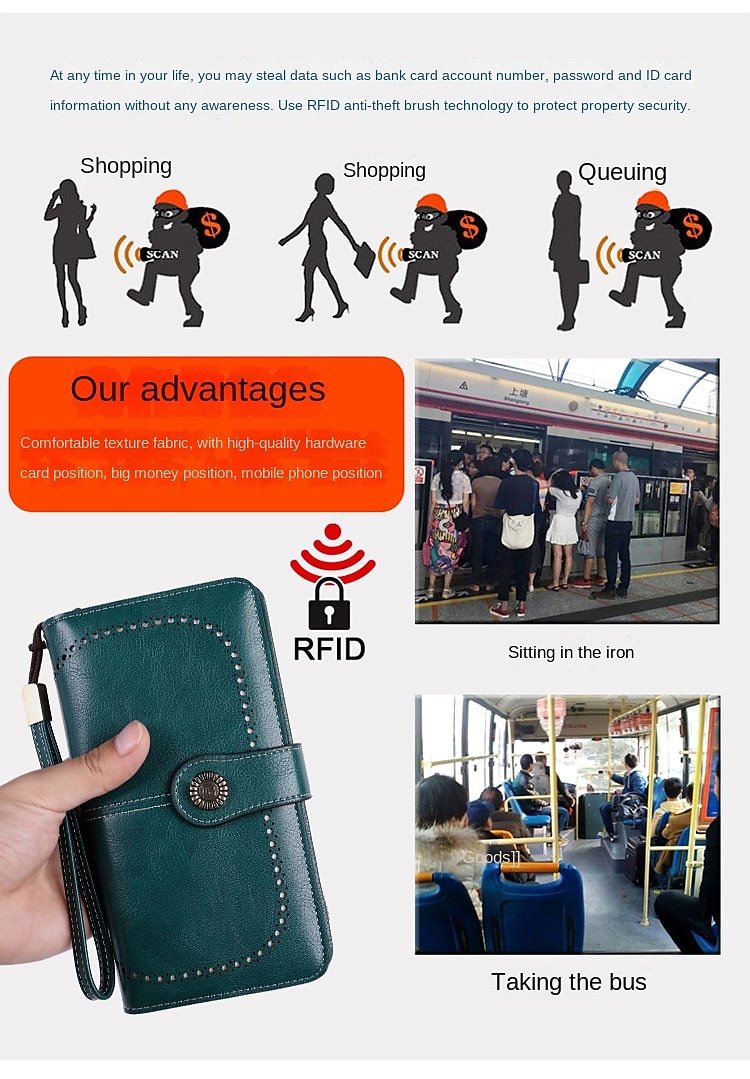 RFID-blokkerende portemonnee van imitatieleer voor dames - grote clutch met rits, 24 kaartsleuven en polsbandje 2026 - $24.99 –P3