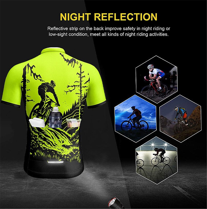 Men's Cycling Jersey Short Sleeve Bike Jersey Top with 3 Rear Pockets Mountain Bike MTB Road Bike Cycling Breathable Quick Dry Moisture Wicking Reflective Strips Red Blue Dark Green Graphic Polyester 2025 - $28.99 –P4