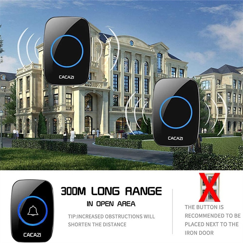Wireless Doorbell kitPlug-in Receiverelderly pagerWaterproof Push Button with 1000 feet Operating Range 5 Volume Levels60 ChimesLED flash&CD Sound For Home/Office/Classroom Use 2025 - $27.99 –P1
