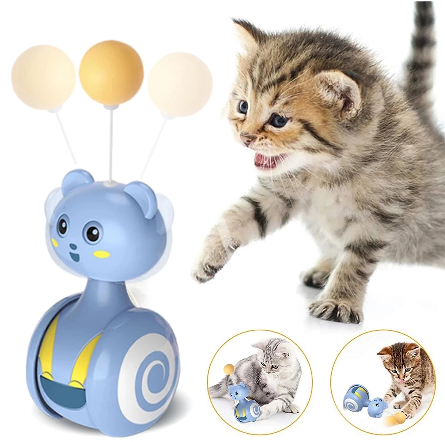 katt interaktiv fjær leker kjæledyr humler morsom leke interaktiv katt leker katt rullende teaser fjær tryllestav leker roterende ball 2025 - $15.49 -P1
