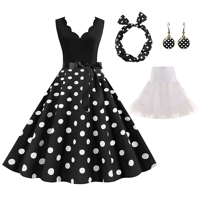 Retro Vintage 1950-es évek Grease kosztümök Rockabilly Tüll szoknya Gyűrűs szoknya A-vonalú ruha Tutu Pöttyös Fancy ruha Női Király nap buli  esti álarcosbál Felnőtt ruha Fülbevalók Fejdísz Tavasz 2025 - $16.99 –P13