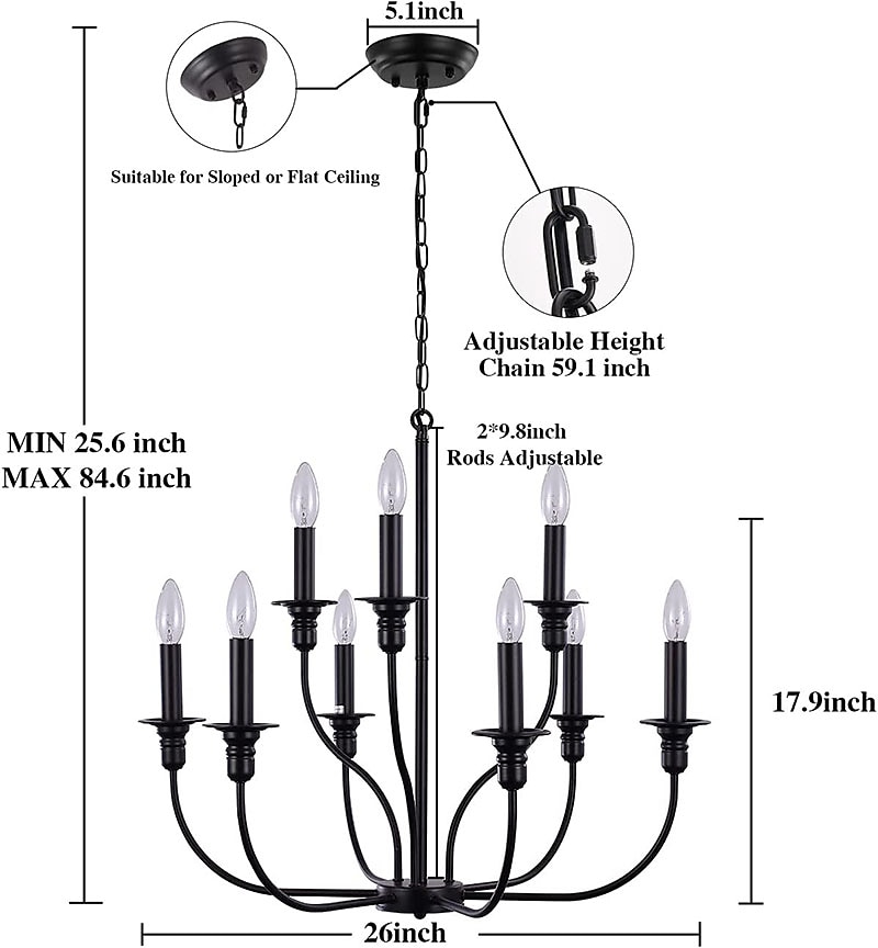 Chandelier 6-Light Modern Farmhouse Chandelier Wrought Iron Classic Candle Ceiling Pendant Light Fixture for Dining Room Living Room Kitchen Island Entry Stairwell, Dia 26" 110-240V 2025 - $343.89 –P1