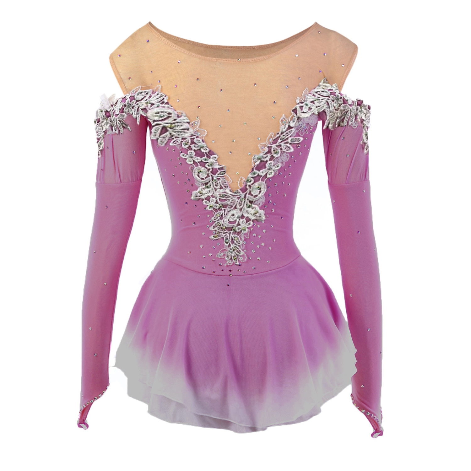 Kunstschaatsjurk Dames Voor meisjes Schaatsen Jurken Geel Roze Donker paars Lapwerk Netstof Spandex Hoge Elasticiteit Wedstrijd Kunstschaatskleding Kristal / Bergkristal Stom licht Modieus Lange mouw 2025 - $99.99 –P2