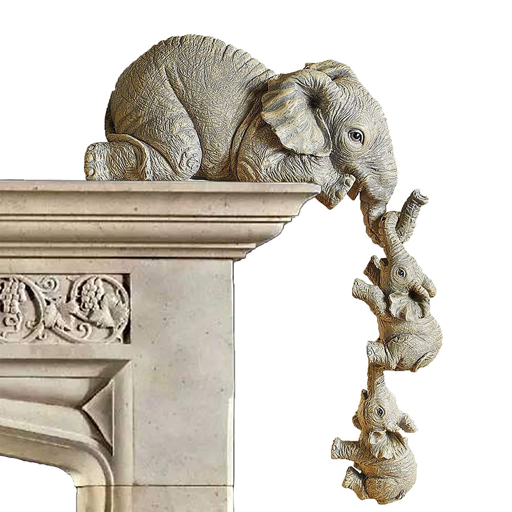 adornos de resina de elefante decoraciones de tres piezas 3 elefantes madres y dos bebés colgando en el borde de estatuas artesanales 2025 - $13.99 –P8