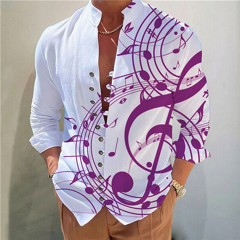 Homme Musique Notes Chemise Chemise Boutonnée manche longue Mode Designer Occasionnel Vacances Quotidien Sortir Automne Printemps & Été Col montant Imprimé Noir Jaune Bleu Violet Vert de 2025 ? $26.99 –P5