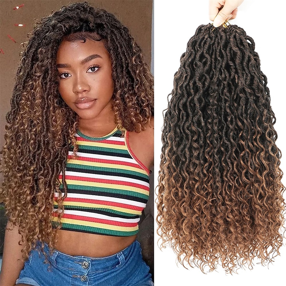 hnědá 18 palcová 7 balení umělých loků háčkování vlasů měkké háčkované lody před smyčkou háčkované copánky kudrnaté boho locs háčkované vlasy syntetické hippie locs prodlužování vlasů 2025 - $64.99 –P1