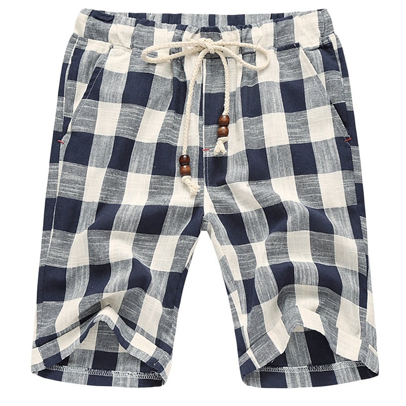 Men's Shorts Summer Shorts Beach Shorts Drawstring Elastic Waist Straight Leg Stripe Plaid Checkered Comfort Breathable Short Casual Daily Holiday Fashion Classic Style Black Red 2025 - $16.49 –P3