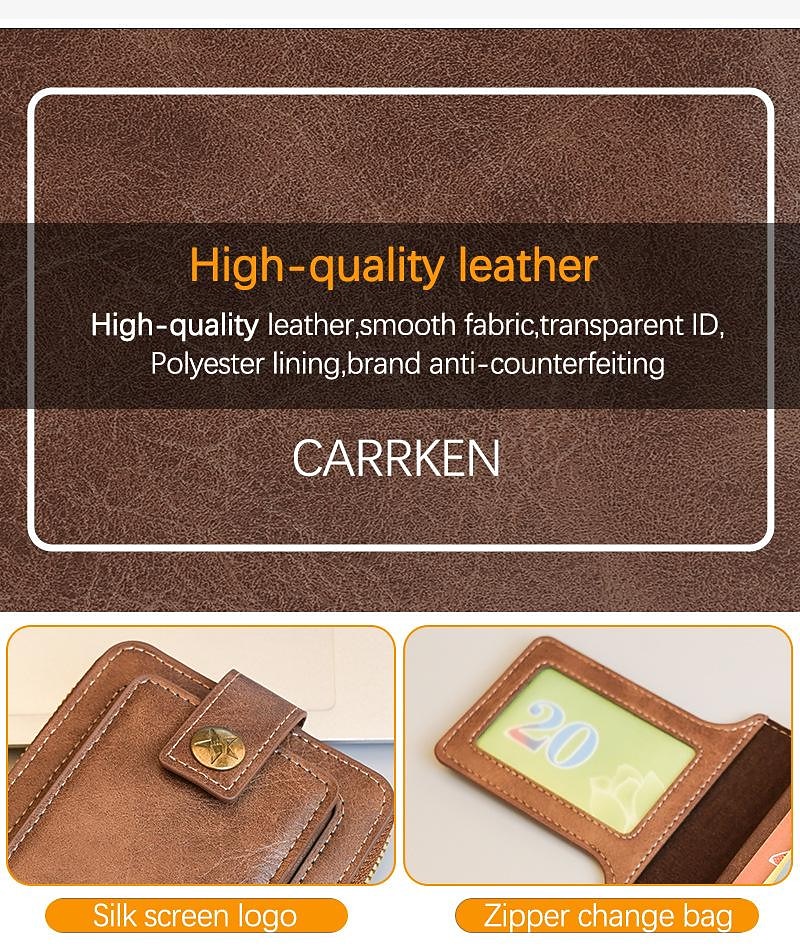 Держатель кредитных карт Кошелек мужской из PU кожи однотонный деловой кошелек держатель карт с молнией и кнопкой подарок на Валентинов день 2026 - $11.99 –P7