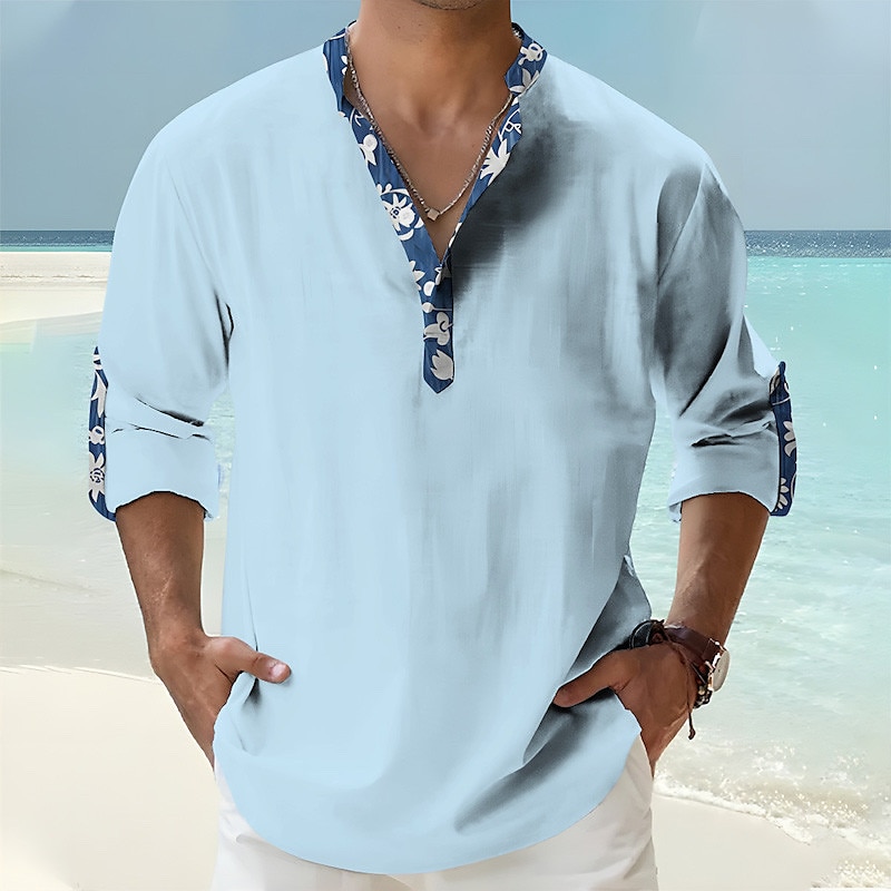 Herr Blommig Tropiska blommor Skjorta Hawaii skjorta Aloha skjorta Långärmad Skjorta Hög krage Mode Streetwear Designer Utomhus Gata Ledigt Svart Vit Rodnande Rosa S M L 2025 - $24.99 –P3