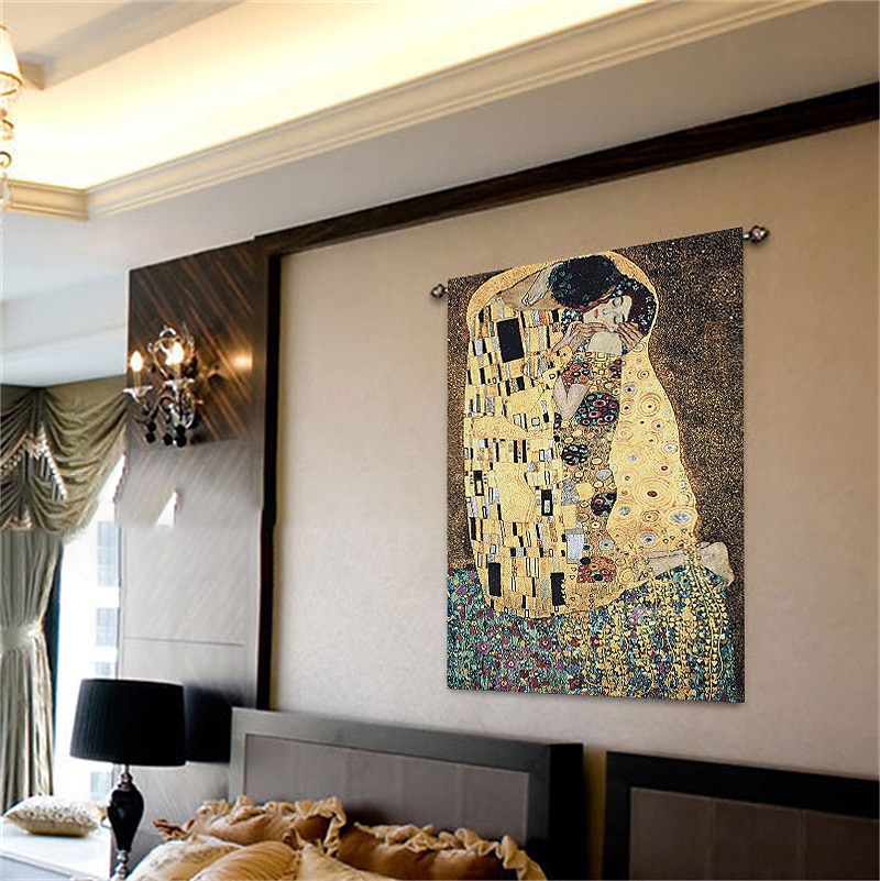 jacquard szőtt gobelin gobelin aubusson fali függöny klimt a szerető szövőszék pamut szövés nappali hálószoba dekoráció (bot és bojt nélkül) 2025 - $106.99 –P6