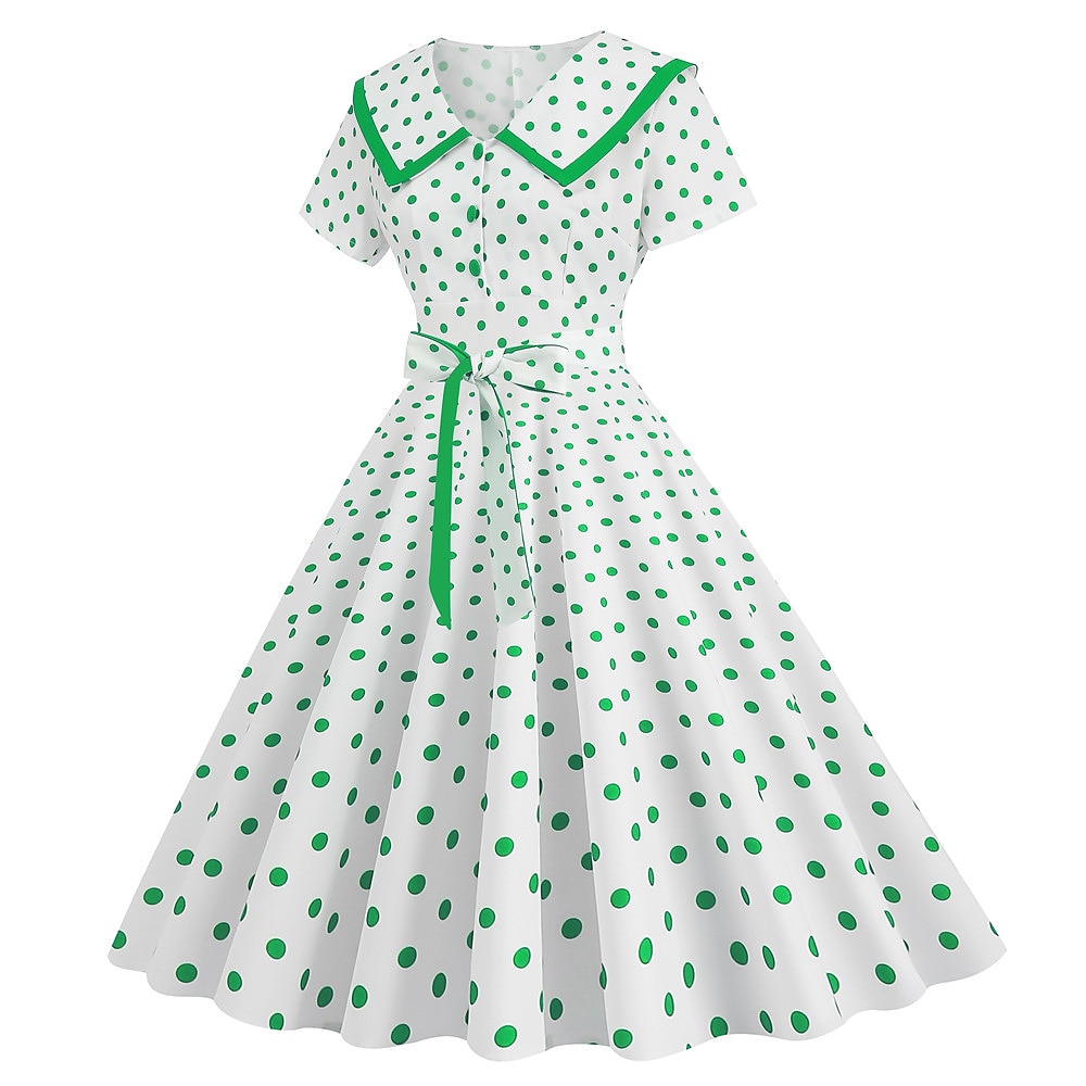 Pöttyös Retró 1950-es Egy vonalú ruha Rockabilly Swing ruha Pöttyös Női Alkalmi / Napi Lánybúcsú Felnőttek Ruha Hazatérő ruhák 2025 - GBP £18 –P19