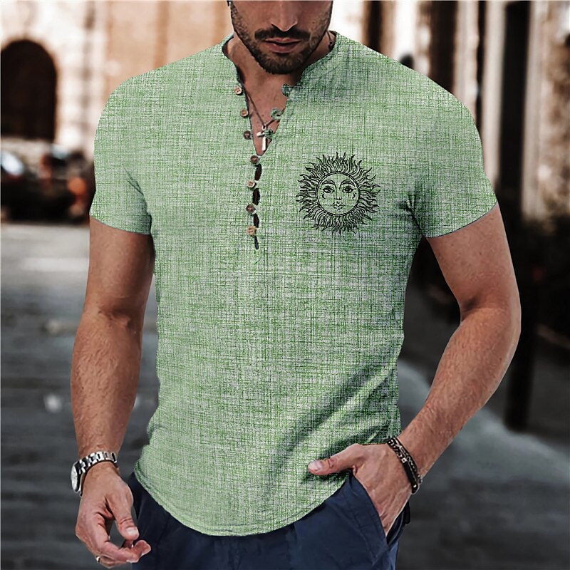 Voor heren Zon Overhemd Overhemd met knopen Korte mouw Vintage Modieus Streetwear Buiten Casual Dagelijks Lente zomer Opstaand Afdrukken blauw Paars Groen Khaki Grijs 2025 - $24.99 –P1