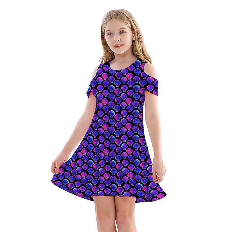 Girls' 3D Mermaid Dress Short Sleeve 3D Print Summer Spring Vacation Daily Holiday Cute Casual Sweet Kids 3-12 Years A Line Dress Above Knee Regular Fit 2025 - $15.99 –P10