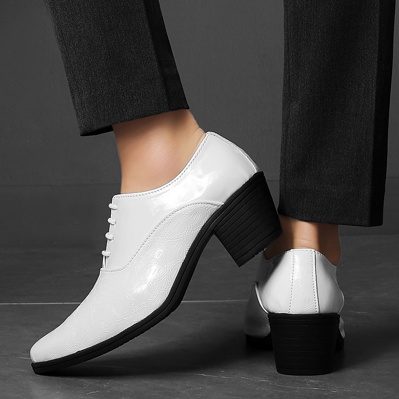 Herren-Oxford-Schnürschuhe aus weißem Lacklederimitat – elegante Schuhe mit Blockabsatz und Krokodilprägung im Vintage-Stil für Hochzeiten, Partys und formelle Anlässe 2025 - $54.99 –P4