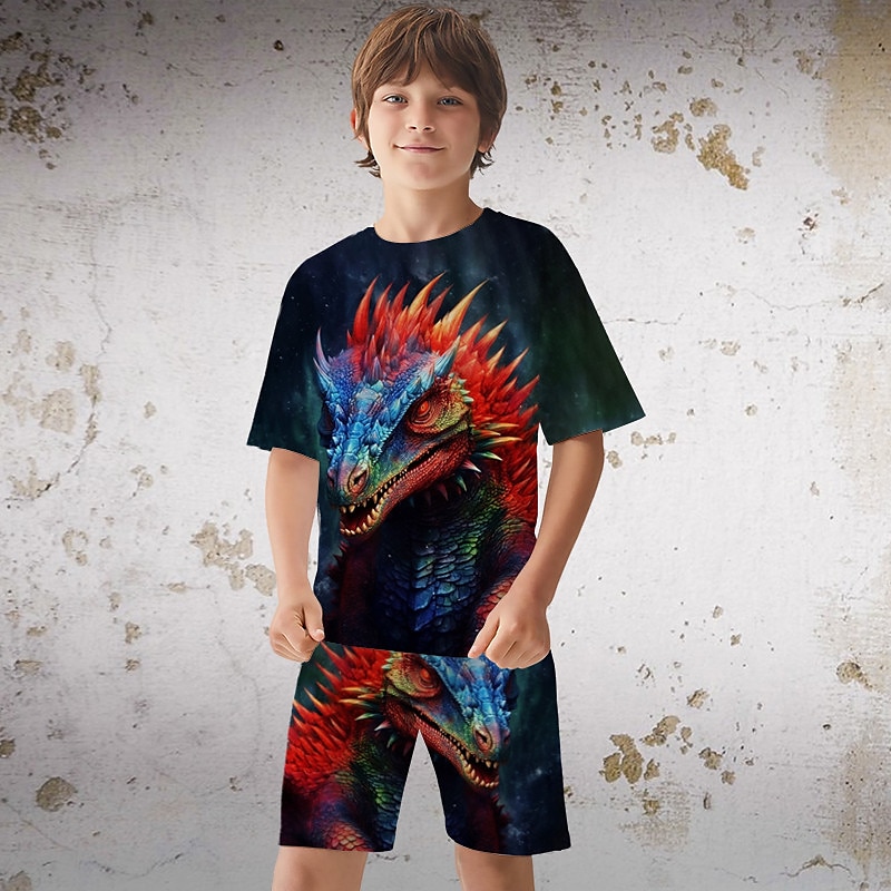 Boys 3D Graphic Dinosaur Dragon T-shirt & Shorts T-shirt Set Clothing Set Short Sleeve 3D prints Summer Spring Active Sports Fashion Polyester Kids 3-13 Years Outdoor Street Vacation Regular Fit 2025 - $17.99 –P6