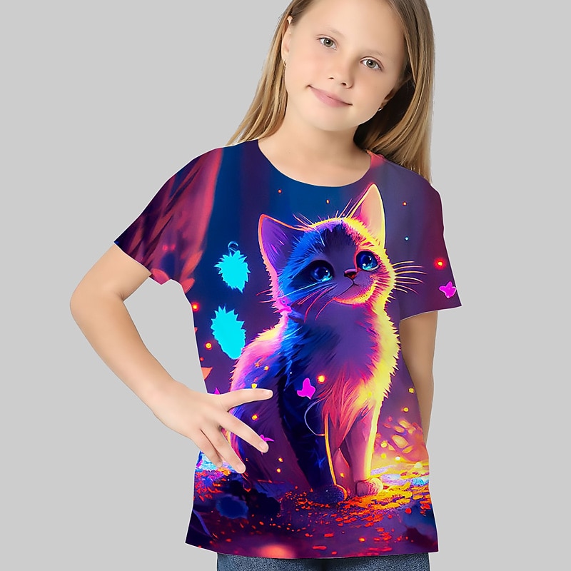 T-shirt Enfants Fille Graphic Extérieur 3D effet Manche Courte Col ras du cou Actif 7-13 ans Eté Argent Noir de 2026 ? $11.99 –P4
