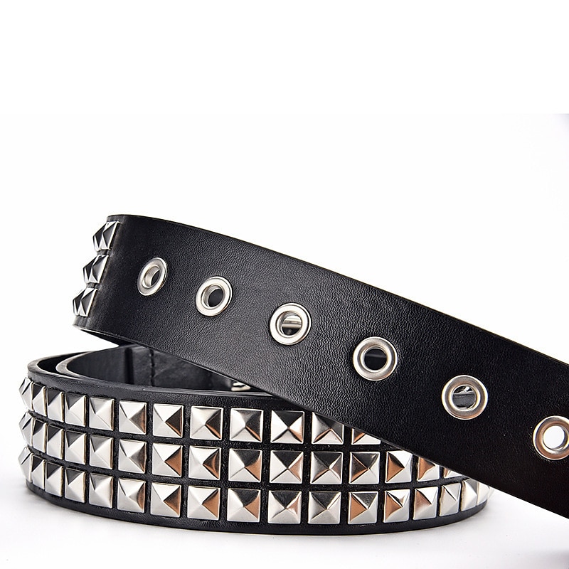 Herren-Gürtel aus Kunstleder mit Nietendekor, Gürtel aus schwarzer Legierung, Punk-Mode, Geschenk, Hip-Hop, einfarbig, Alltagskleidung, Ausgehen, Wochenende 2025 - $10.75 –P5