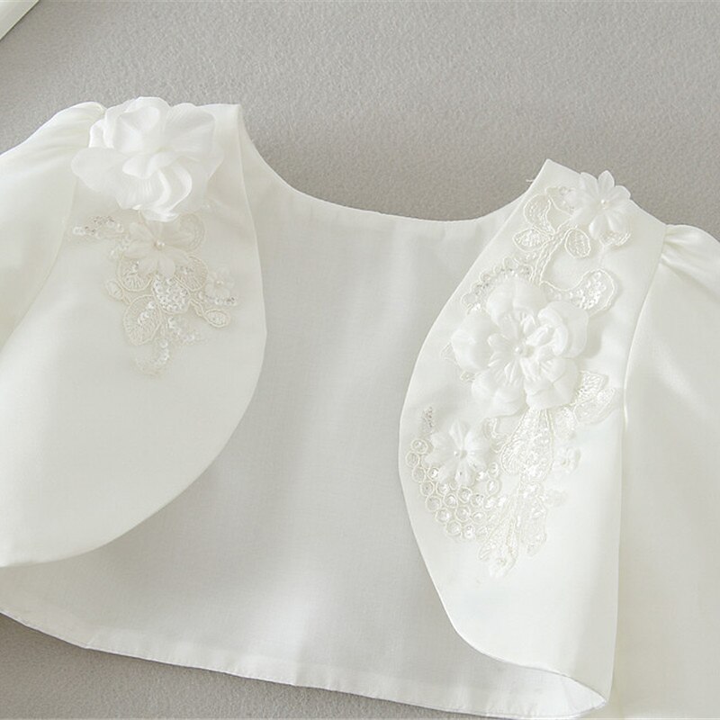 Kinderen Voor meisjes Blouse Effen Kleur Bruiloft Lange mouw Modieus Katoen 3-7 jaar Zomer Wit 2025 - $14.49 –P3