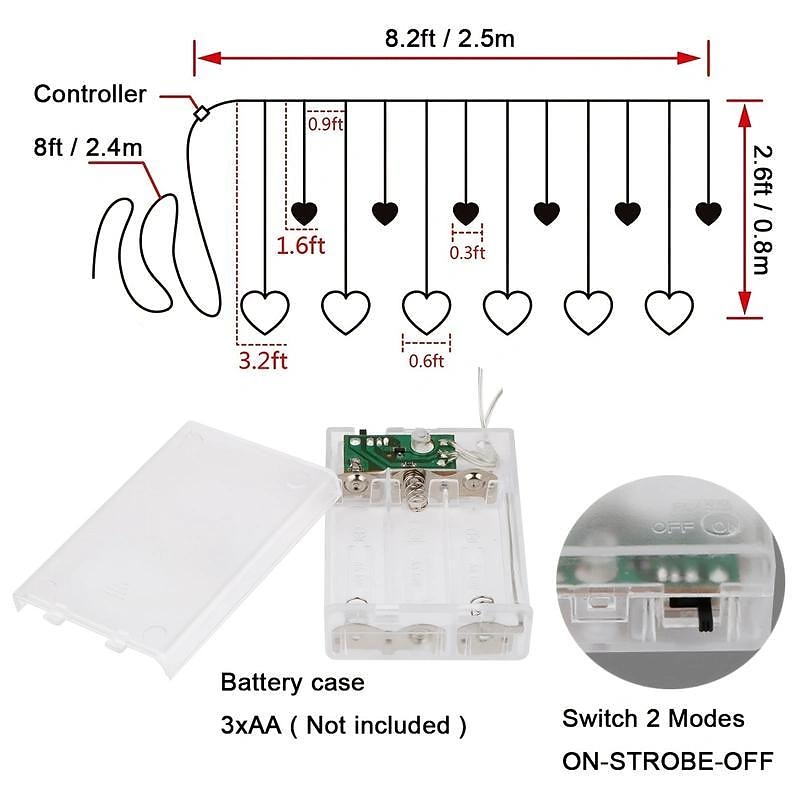 أضواء سلسلة الستار led 126 بطارية ضوء سلسلة led&amp; أضواء على شكل قلب تعمل بالطاقة USB مقاومة للماء 8 أوضاع وامضة لفتاة عيد الحب والزفاف والكريسماس وأضواء نافذة الفندق 2025 - $26.99 –P2