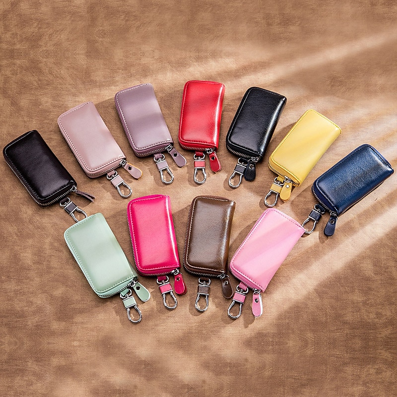 Cuero de vaca partido hombres mujeres llavero casa llavero bolsa organizador coche llave caso bolsa multifuncional pequeña cartera mini monedero 2025 - $14.99 –P1