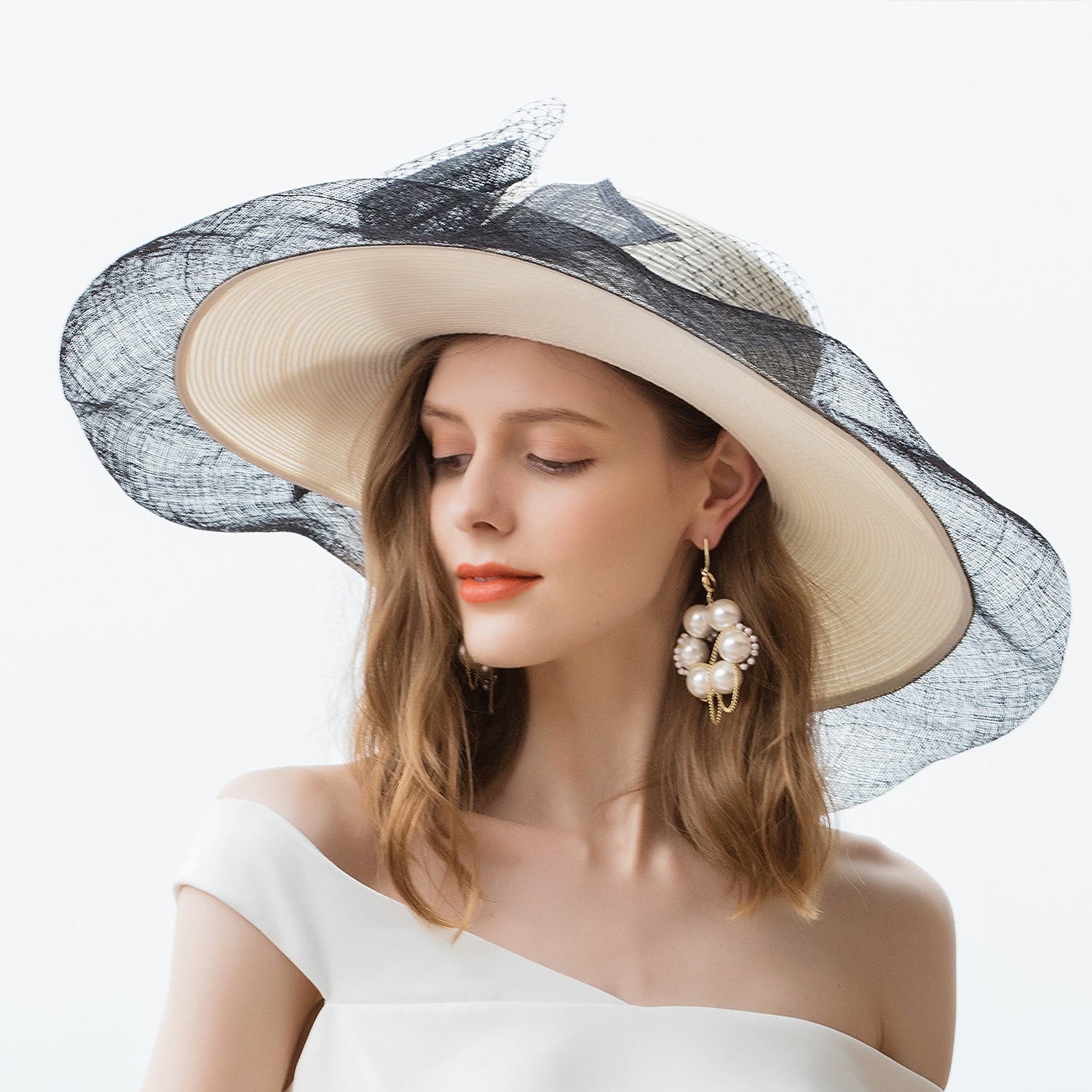 hüte netz faser strohhut sonnenhut sinamay hut hochzeit lässig elegant hochzeit mit bowknot spitze kopfbedeckung kopfbedeckung outdoor 2025 - $71.99 –P9