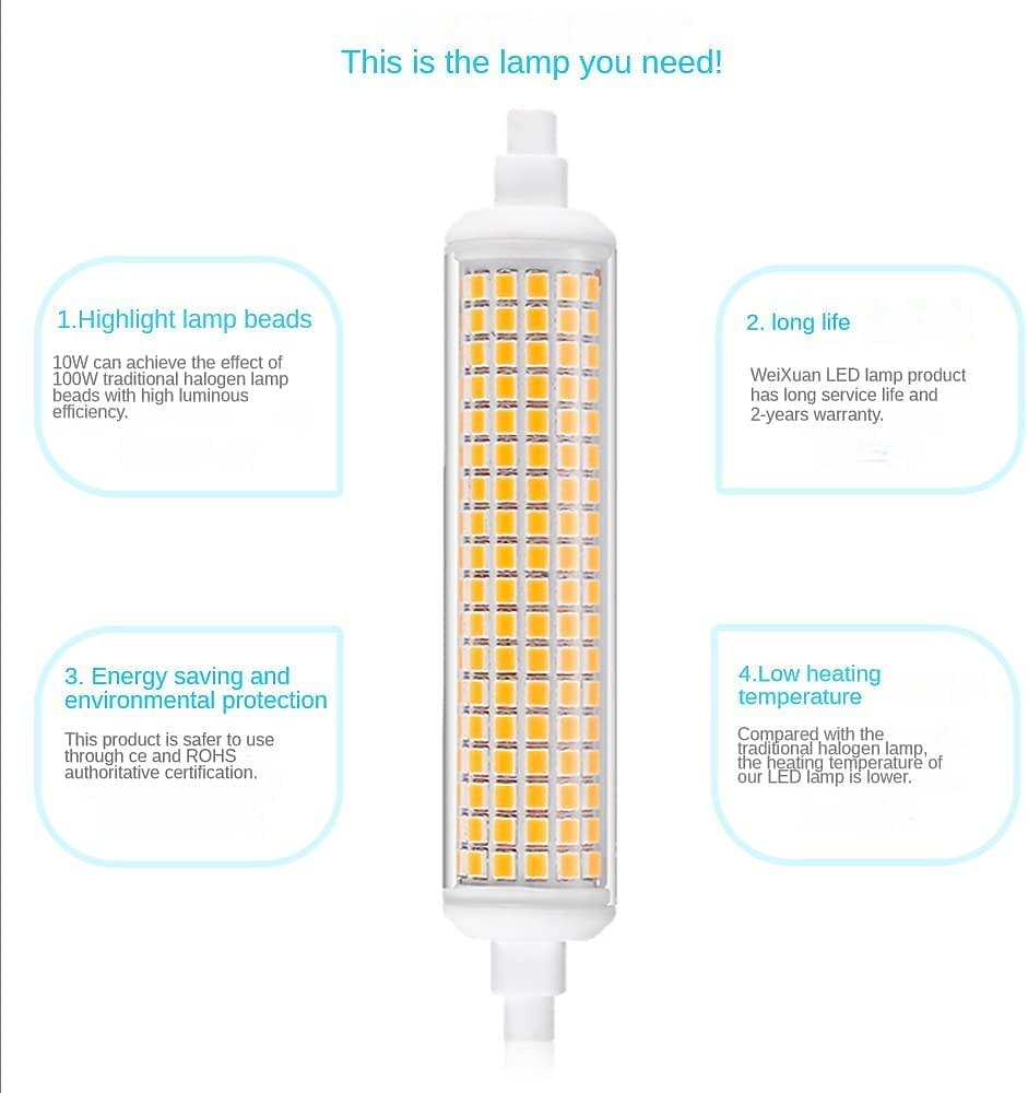 2025年 r7s 118 ミリメートル LED 電球 10 ワットセラミックコーンランプダブルエンド j118 リニア LED 投光器電球 ac100v-265v 調光可能ちらつきなし  コレクション – $12.49 –P2