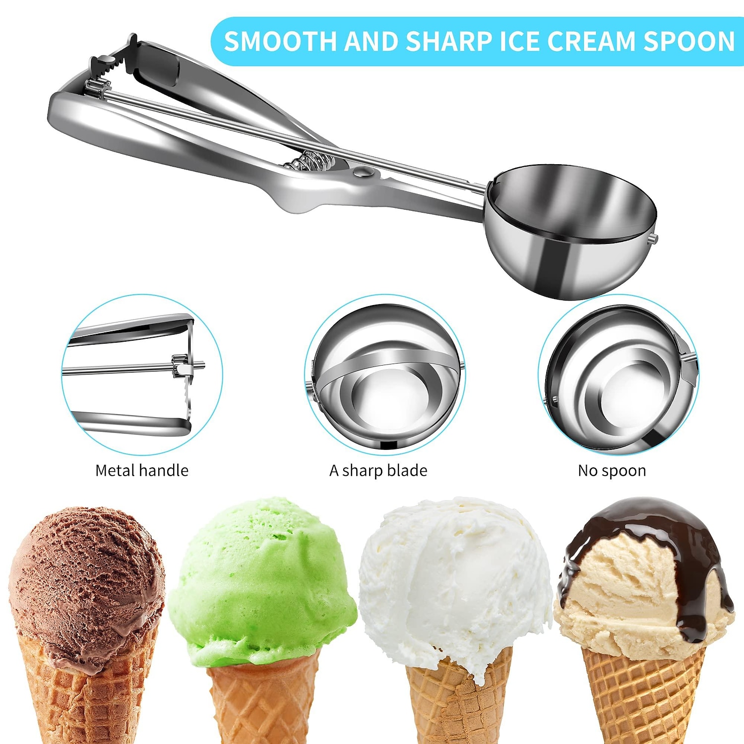 Ice Cream Scoop, 3Pcs Cookie Scoop Set, Stainless Steel Ice Cream Scooper  with Trigger Release, Large/Medium/Small Cookie Scooper for Baking, Cookie