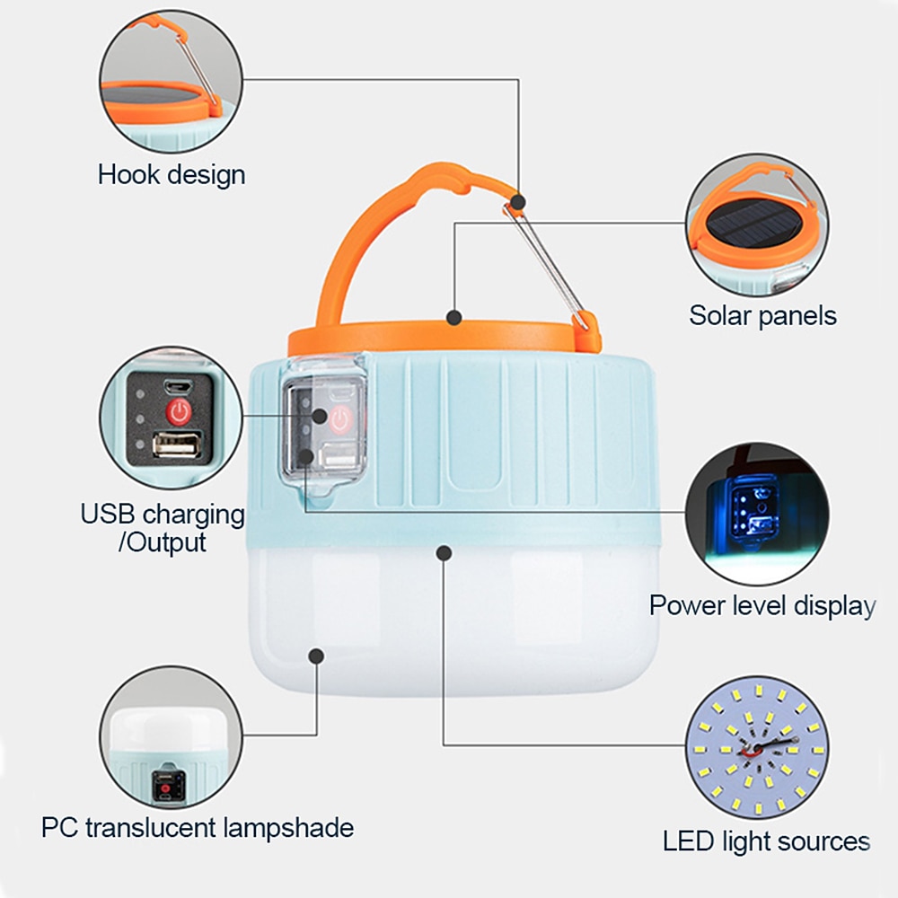 Solar LED Camping Light Remote Control Tent Lamp USB Rechargeable Bulb Portable Lanterns Emergency Lights for Outdoor Hiking BBQ 2023 - Rs. 2557 –P3