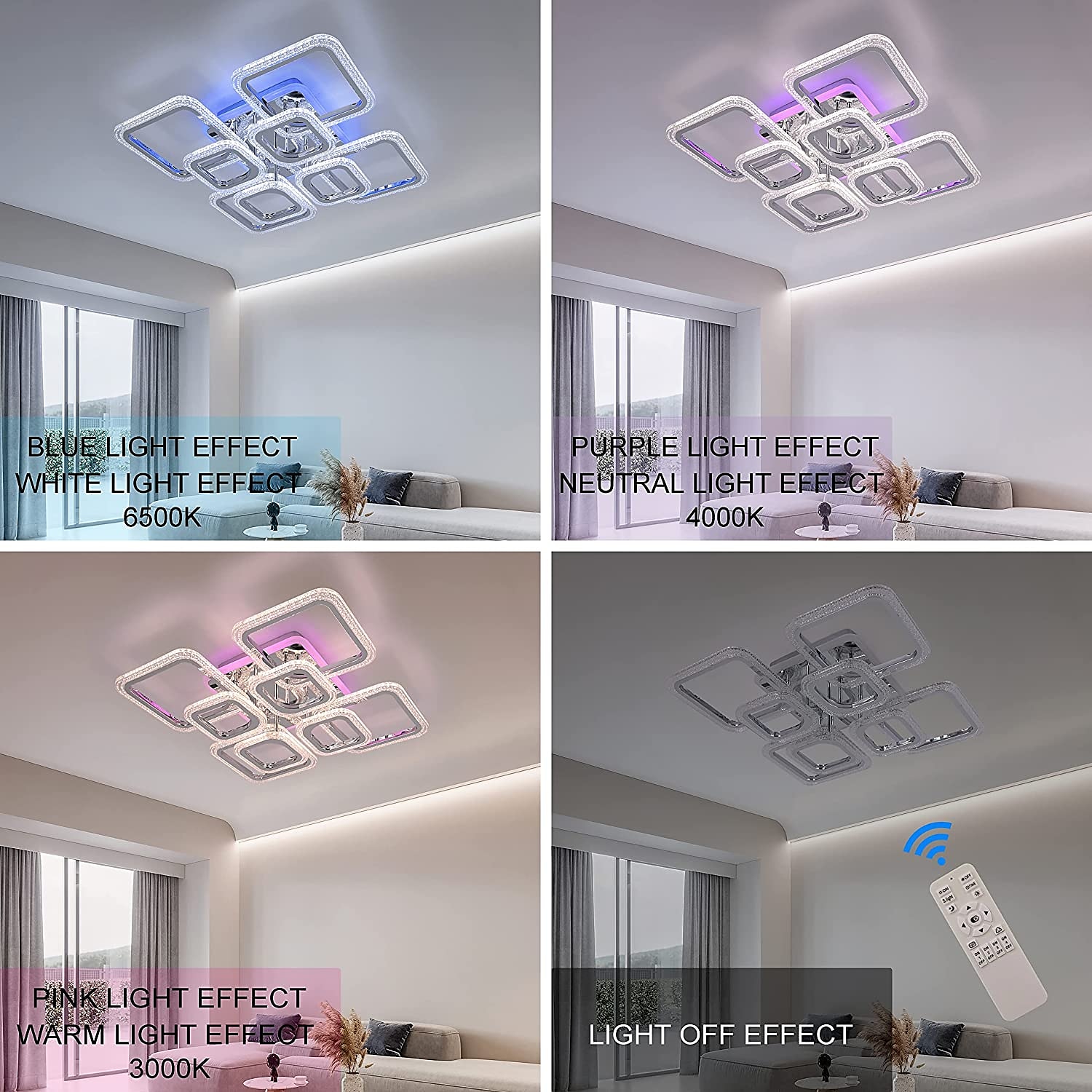 Dimmable Chrome Acrylic Ceiling Light LED 5-head and 8-head Ceiling Light with Background Light and APP Connection/Remote Control Suitable for Bedrooms Living Rooms Offices Children's Rooms 2025 - $230.39 –P7