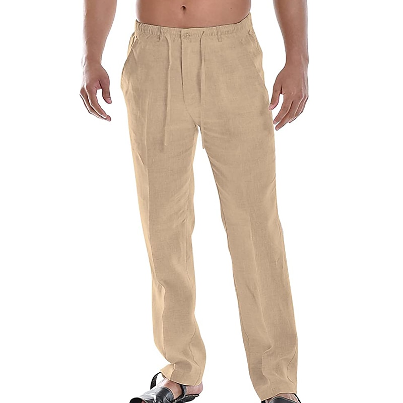 Herr Linne Byxor Långbyxor Casual byxor Sommarbyxor Strandbyxor Ficka Elastisk midja Slät Komfort Mjuk Dagligen Utomhus Utekväll Mode Ledigt Blå Kaki 2026 - $24.99 –P5
