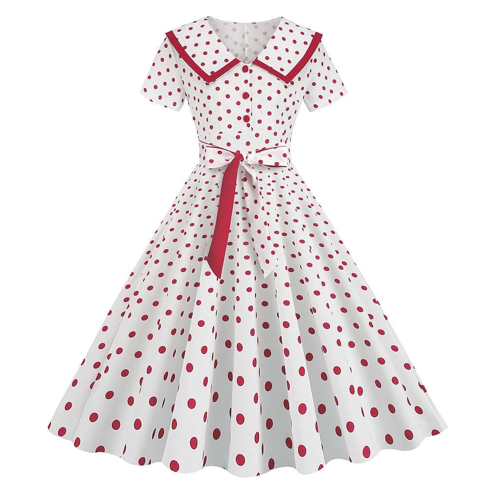 Pöttyös Retró 1950-es Egy vonalú ruha Rockabilly Swing ruha Pöttyös Női Alkalmi / Napi Lánybúcsú Felnőttek Ruha Hazatérő ruhák 2025 - GBP £18 –P12