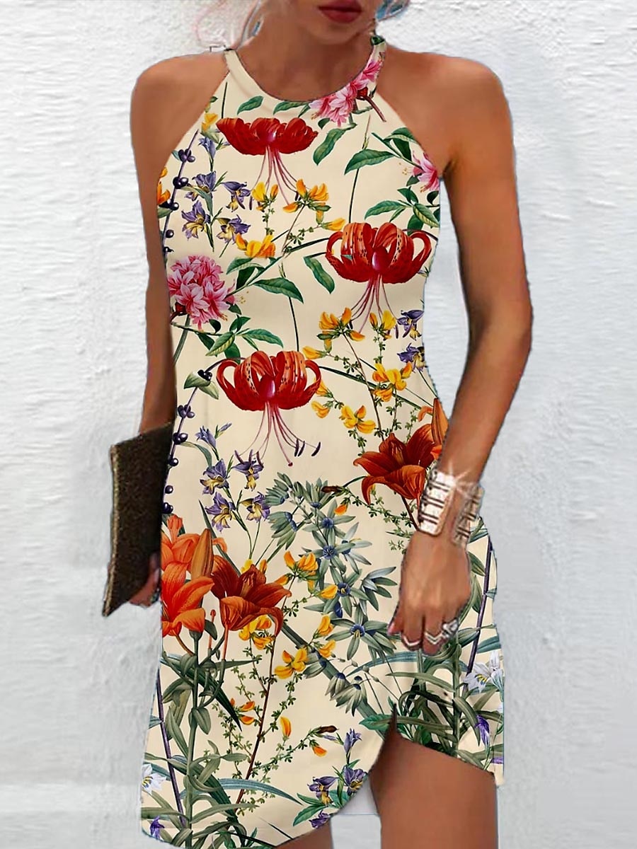 Damen Mini Kleid Petite Kleid Sommerkleid Sommer Kleid Halterhals Kleid Aktive Mode Streetwear Outdoor Urlaub Täglich Regulär Fit Ombre Floral Blatt Ärmellos Halterhals Weiß Rot 2025 - $31.99 –P5