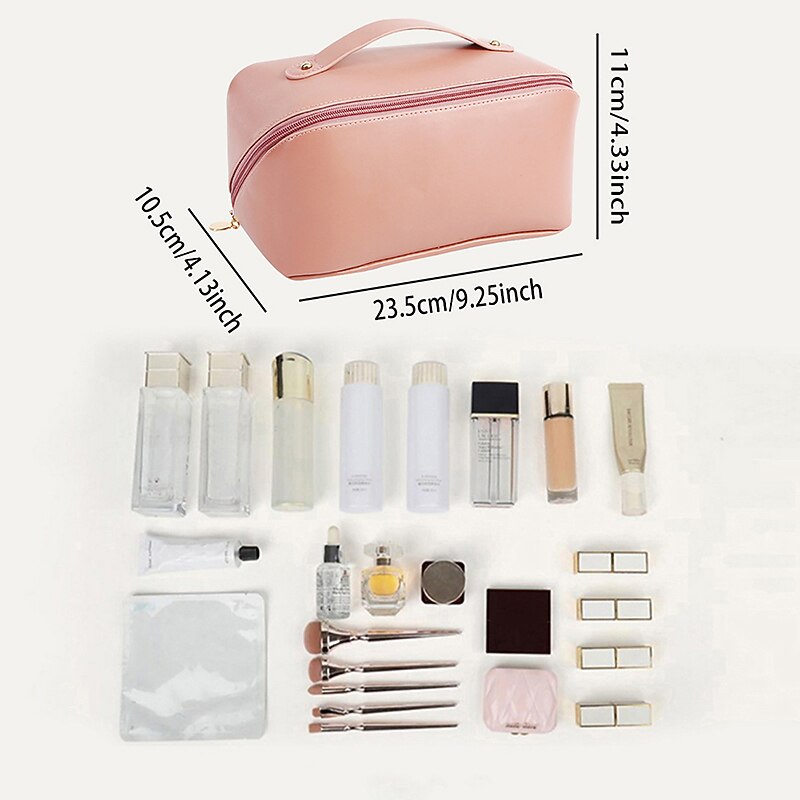 Women's Handbag Makeup Bag Cosmetic Bag PU Leather Travel Large Capacity Durable Solid Color White Pink Blue 2026 - $18.99 –P2