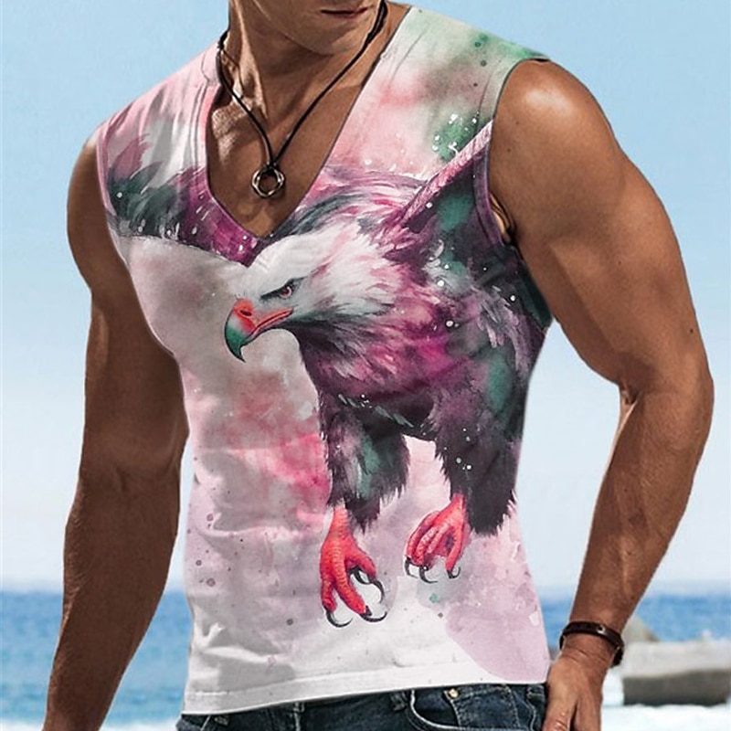 Homens Gráfico Animal Águia Malha Íntima Top de colete Camiseta masculina sem mangas Sem Manga Camiseta Impressão 3D Decote V Camisa Designer Casual Músculo Ginásio Corrida Esportes Azul Amarelo de 2026 por $15.99 –P4