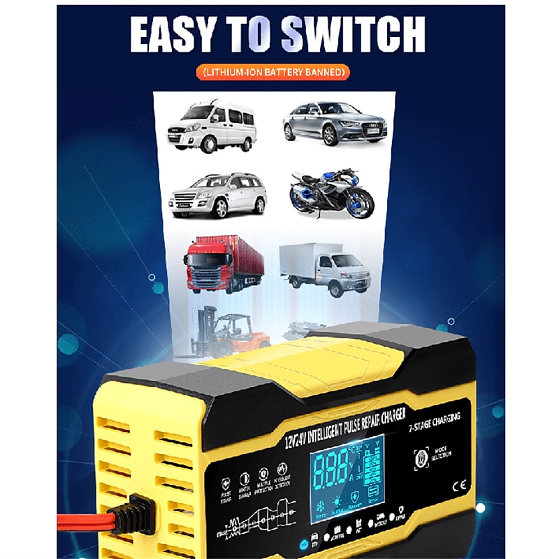 10-Amp Car Battery Charger 12V And 24V Smart Fully Automatic Battery Charger Maintainer Trickle Charger For Lawn Mower Boat Marine Lead Acid Batteries 2025 - $68.99 –P8