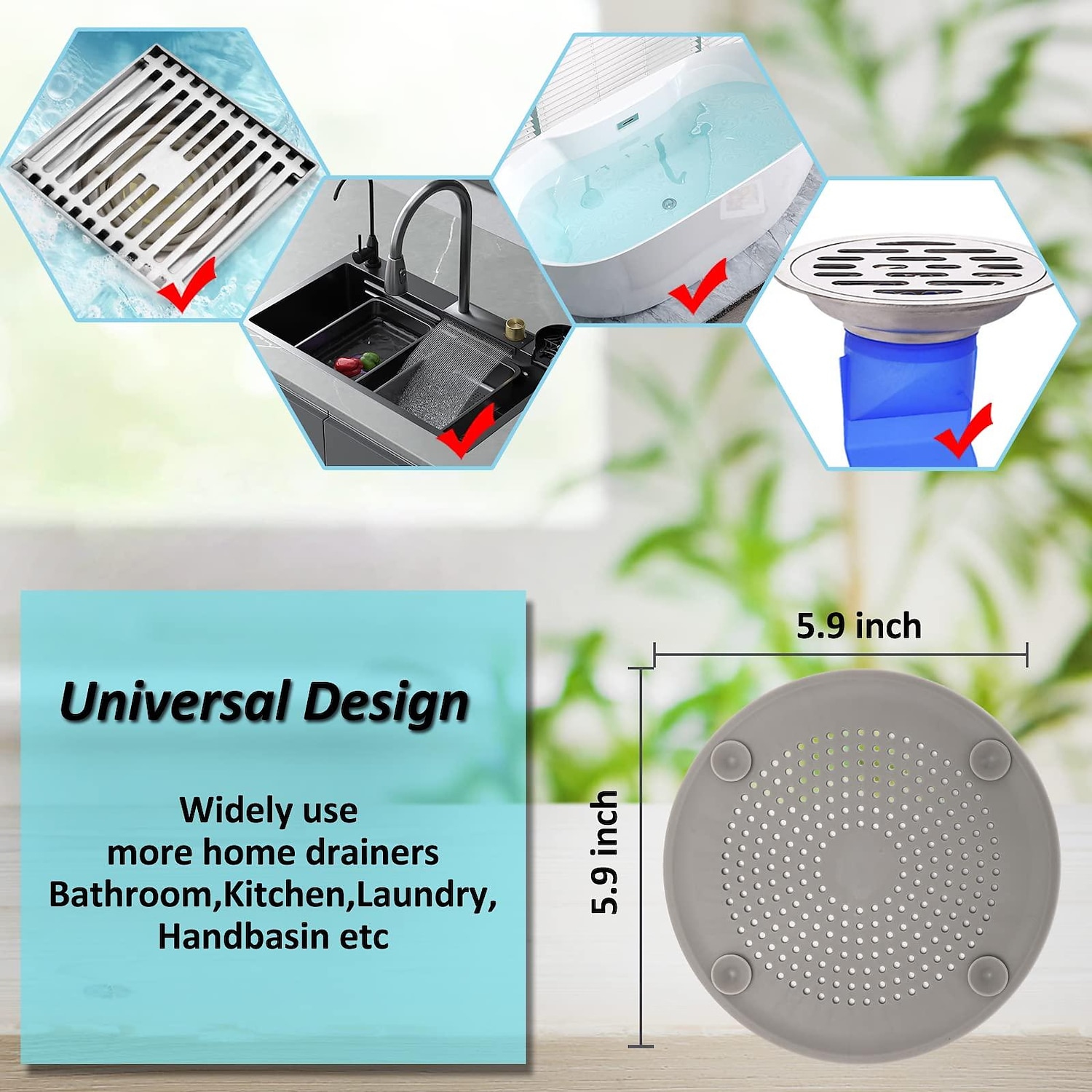 2 Pcs Shower Drain Hair Catcher, Silicone Hair Stopper with Suction Cup Round  Shower Drain Cover for Bathroom, Bathtub, Kitchen (White + Grey)