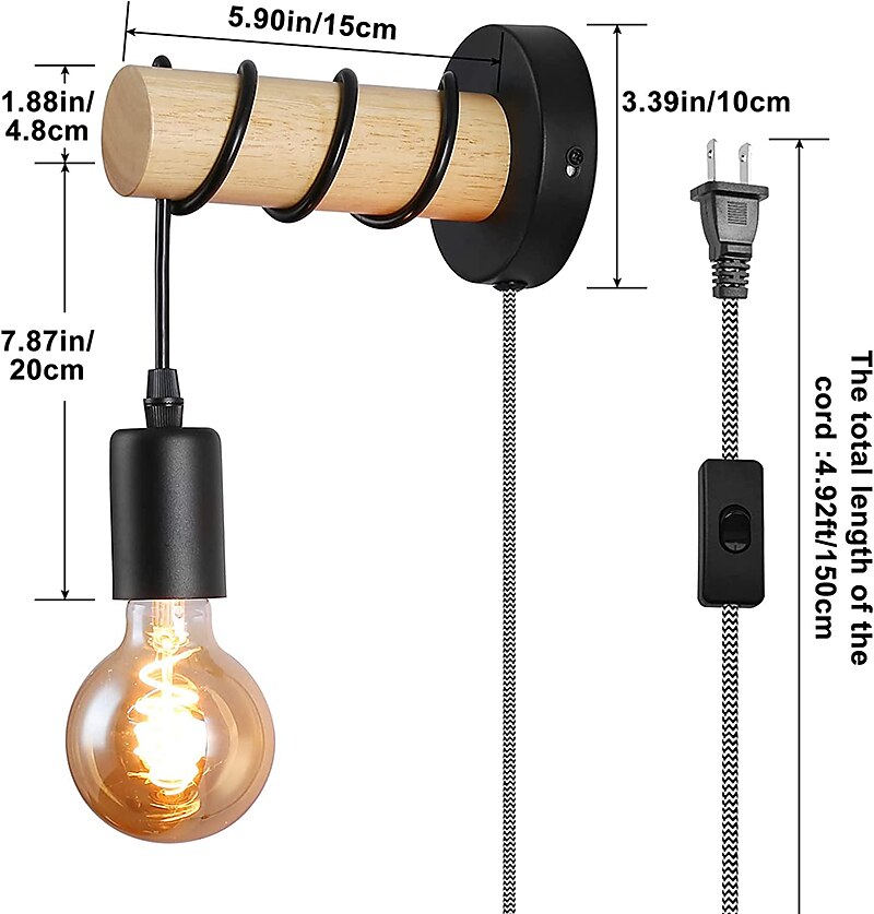 Lampade Da Parete Simpatiche Creative Vintage Tradizionali Classiche Applique Da Parete Per Interni Sala Da Pranzo Negozi Caffè Lampade Da Parete In Legno Con Spina Us del 2025 a $16.49 –P3