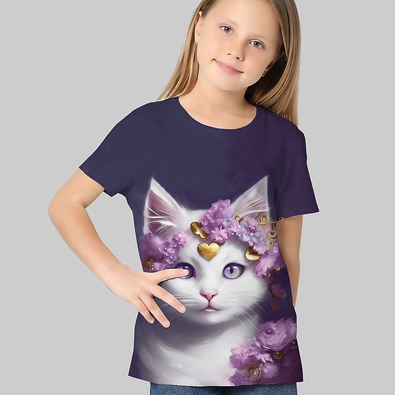 T-shirt Enfants Fille Graphic Extérieur 3D effet Manche Courte Col ras du cou Actif 7-13 ans Eté Argent Noir de 2026 ? $11.99 –P9
