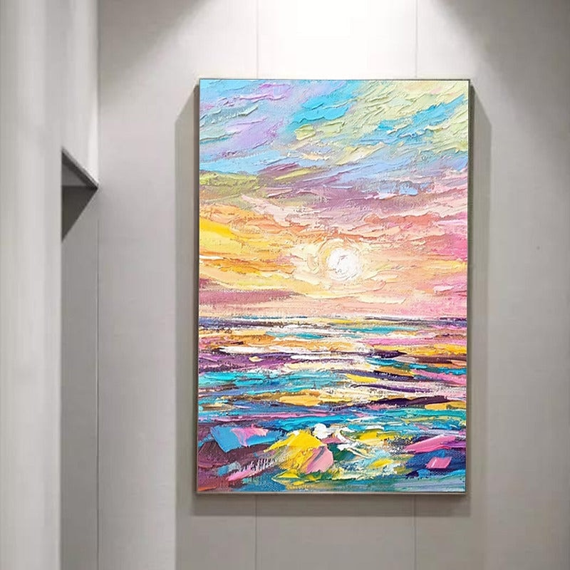 Handmade Hand Painted Oil Painting Wall Modern Abstract sun landscape ...