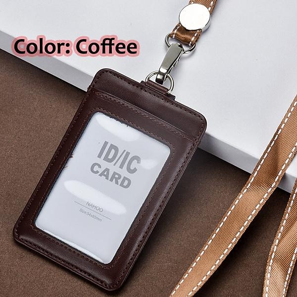 Настоящий кожаный держатель бизнес-карт модные держатели удостоверений с нейлоновой шейной лямкой офисные принадлежности 2026 - $12.99 –P5
