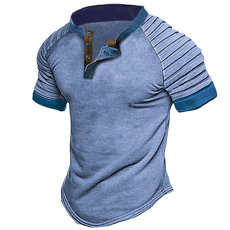 Voor heren T-shirt Effen Slank geplooid Opstaande boord Straat Vakantie Korte Mouw Veters Kleding Modieus Ontwerper Basic 2025 - $17.99 –P2