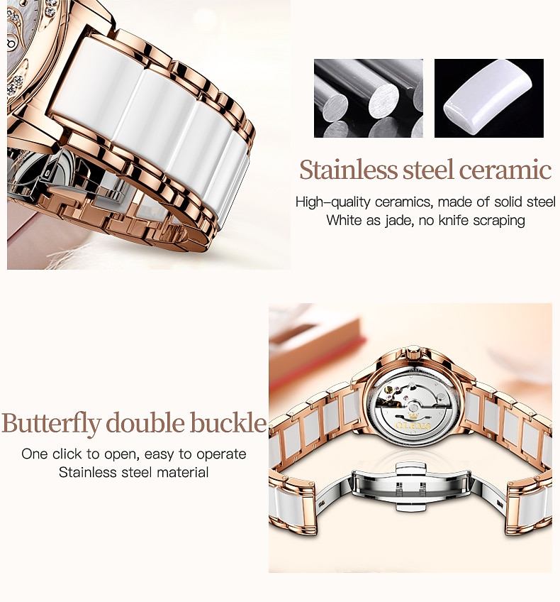 OLEVS Women Mechanical Watch Creative Minimalist Fashion Casual Analog Wristwatch Automatic Self-winding Luminous Calendar Waterproof Ceramic Watch for Women Mother's Day Gift Women Watches 2026 - $107.99 –P9