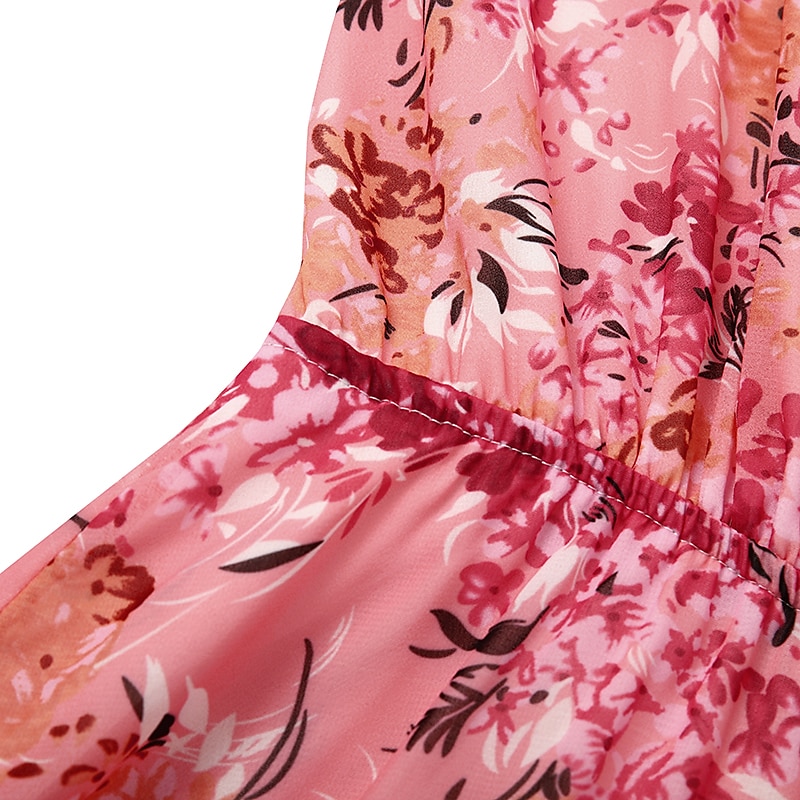 damen swingkleid maxi langes kleid rosa langarm floral print frühling sommer tiefes v elegant boho 2022 s m l xl xxl xxxl 2025 - $33.99 –P8